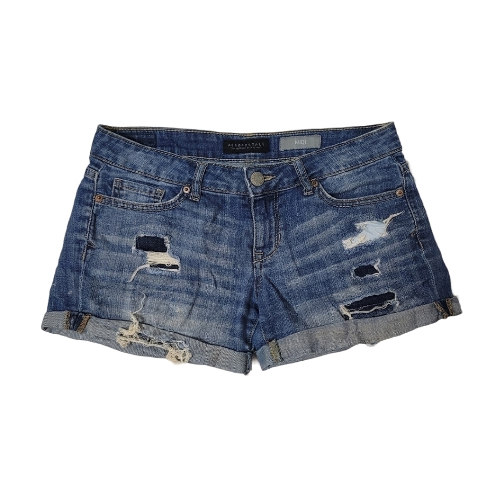 Aeropostale Midi Distressed Denim Jean Shorts Size 2